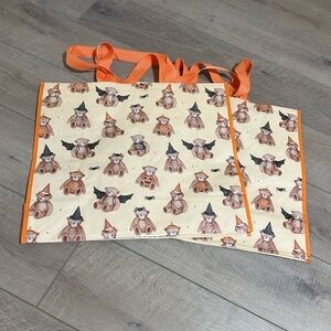 Homegoods TJMaxx Marshalls Halloween Teddy Bear Print Tote Bags Set of 2 NWOT